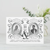Invitation Photo de mariage en cameo antique noir et blanc (Debout devant)