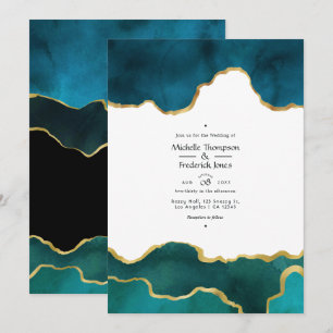 Invitation Photo de mariage en pierre d'agate géode sarcelle 