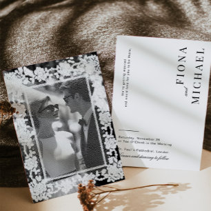 Invitation Photo de mariage en typographie de dentelle noir e