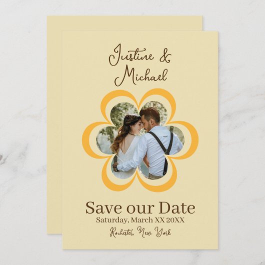 Invitation Photo de mariage Fleur Orange Rétro Enregistrez la (Devant / Derrière)