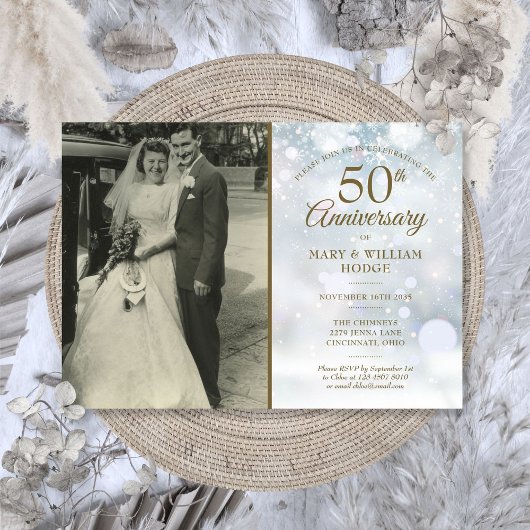 Invitation Photo de mariage Flocons de neige Hiver 50e Annive
