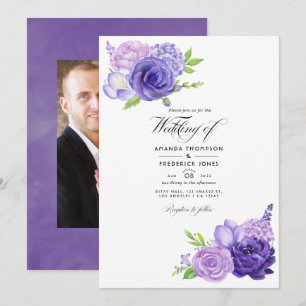 Invitation Photo de mariage floral aquarelle ultra violet