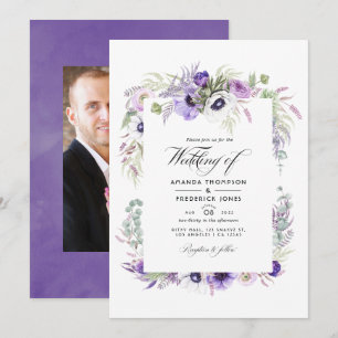 Invitation Photo de mariage floral aquarelle Violet Poussiére