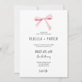 Invitation Photo de mariage floral Bow rose vif et code Qr (Devant)