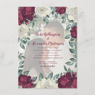 Invitation Photo de mariage floral crème ivoire Bourgogne élé