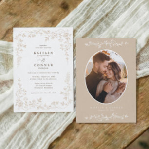 Invitation Photo de mariage floral français beige vintage