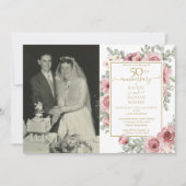 Invitation Photo de mariage floral rose 50e anniversaire de m (Devant)