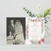Invitation Photo de mariage floral rose 50e anniversaire de m (Debout devant)