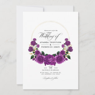 Invitation Photo de mariage floral vintage or et violet