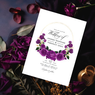 Invitation Photo de Mariage Floral Vintage violet et or