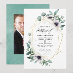 Invitation Photo de mariage géométrique à l'anémone d'eucalyp
