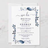 Invitation Photo de mariage intime privé à fleurs bleues (Devant)