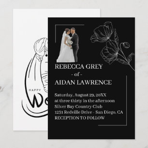 Invitation Photo de mariage minimaliste en noir et blanc avec