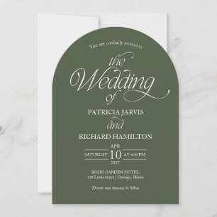 Invitation Photo de mariage minimaliste vert forêt avec arche