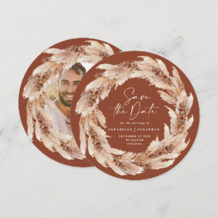 Invitation Photo de mariage moderne boho herbe de pampas terr