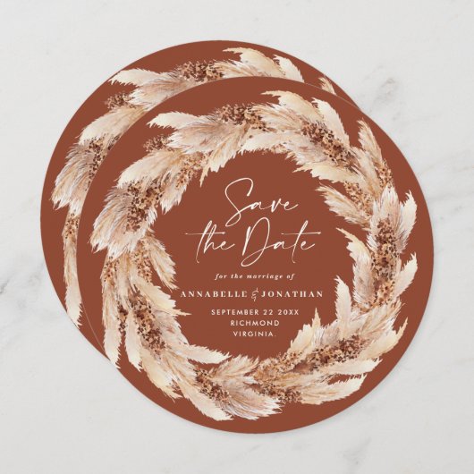 Invitation Photo de mariage moderne boho terracotta herbe de  (Devant / Derrière)