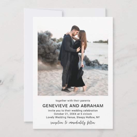 Invitation Photo de mariage moderne en noir et blanc QR Code (Devant)
