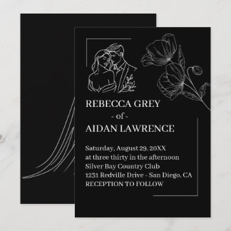 Invitation Photo de mariage Premium Noir Blanc Overlay