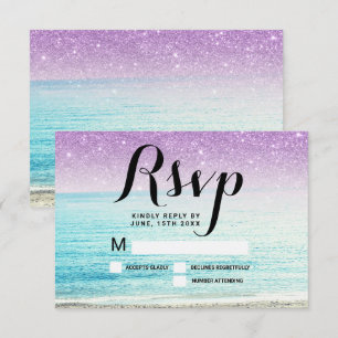 Invitation photo de mariage sur la plage avec paillettes viol
