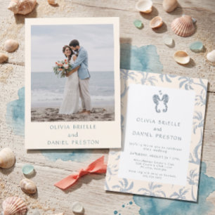 Invitation Photo de mariage sur la plage tropicale bleue des
