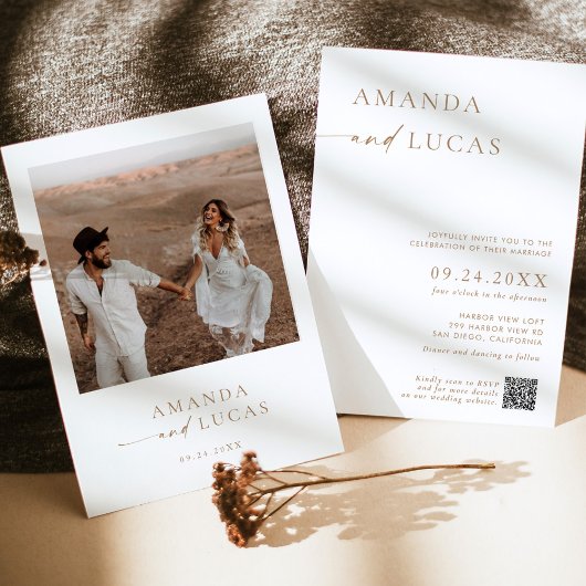 Invitation photo de mariage, ton neutre minimalist