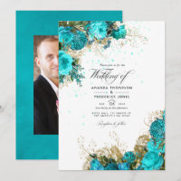 Photo de mariage vintage turquoise et or shabby