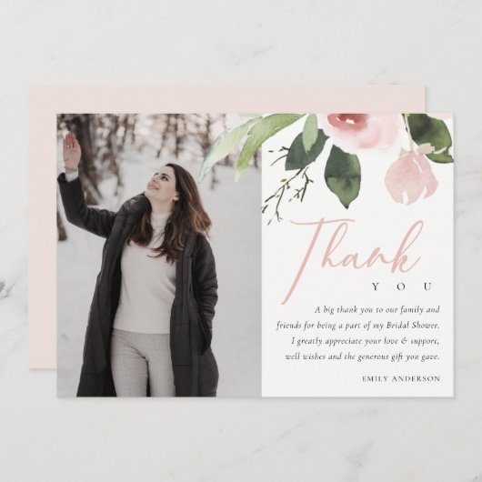 INVITATION PHOTO DE MERCI ROSE ROSE DOUX (Devant / Derrière)
