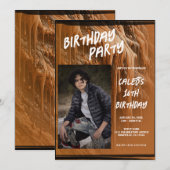 Invitation Photo de moderne d'anniversaire de boue brune (Devant / Derrière)