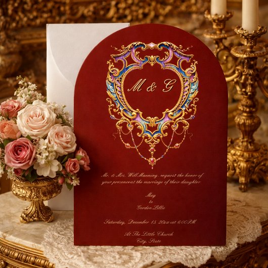 Invitation Photo de monogramme de blason Rococo Louis XV