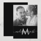 Invitation Photo de monogramme de mariage Merci Modern Script (Devant / Derrière)