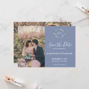 Invitation Photo de monogramme feuille rustique Enregistrer l