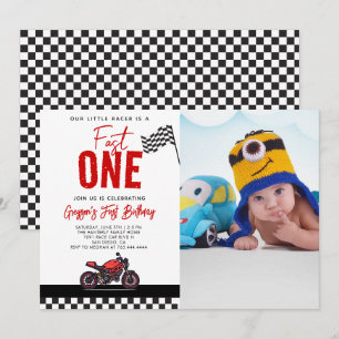 Invitation Photo de moto de course pour le 1er anniversaire F