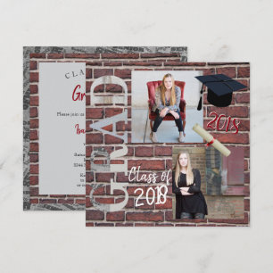 Invitation Photo de mur en briques rouges - Graduation