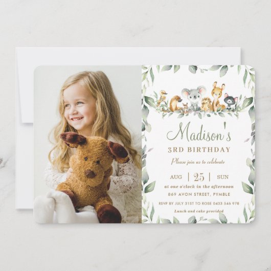 Invitation Photo de naissance avec des animaux australiens mi (Devant)