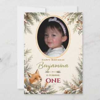 Invitation Photo de naissance Cozy Winter Woodland Fox