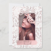 Invitation Photo de naissance moderne Sweet 16 avec feuille r (Devant)