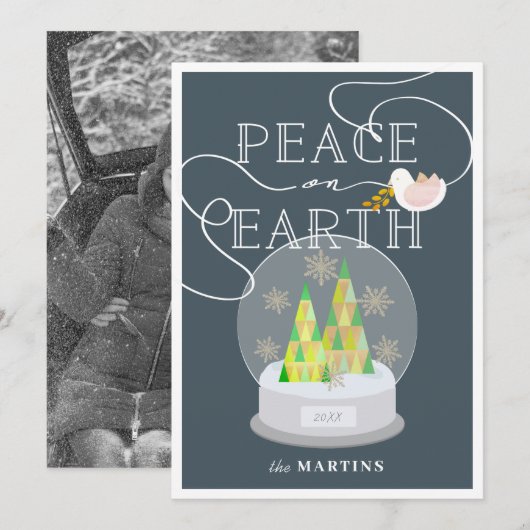 Invitation Photo de Noël Arbre de neige Globe de neige (Devant / Derrière)