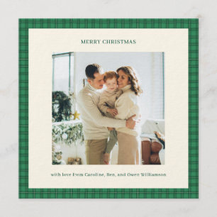 Invitation Photo de Noël cosy à carreaux verts classiques