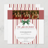 Invitation Photo de Noël • Fêtes aux Rayures Rouge (Devant / Derrière)