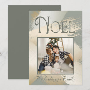 Invitation Photo de Noël Moderne Noël Traits de Pinceau en Or