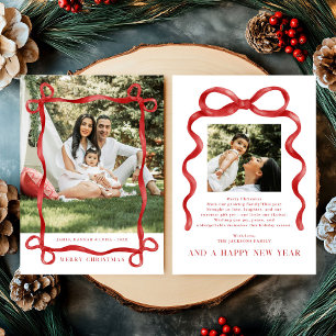 Invitation Photo de Noël moderne Red Bow Joyeux