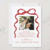 Invitation Photo de Noël moderne Red Bow Joyeux (Dos)