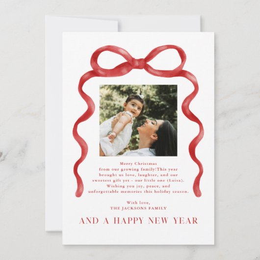 Invitation Photo de Noël moderne Red Bow Joyeux (Dos)