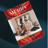 Invitation Photo de Noël rouge géométrique et rétro Maximale