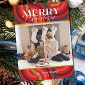 Invitation Photo de Noël rouge géométrique et rétro Maximale