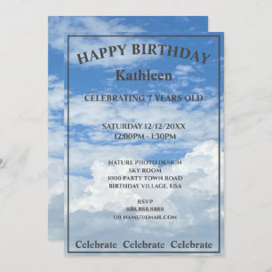 INVITATION PHOTO DE NUAGES BLUE SKY HEUREUX ANNIVERSAIRE INVI