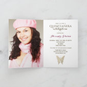 Invitation Photo de papillon en rose gold pour Quinceanera (Intérieur)