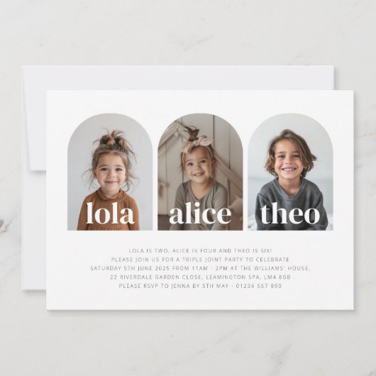 Invitation Photo de paysage à trois noms pour anniversaire co (Devant)