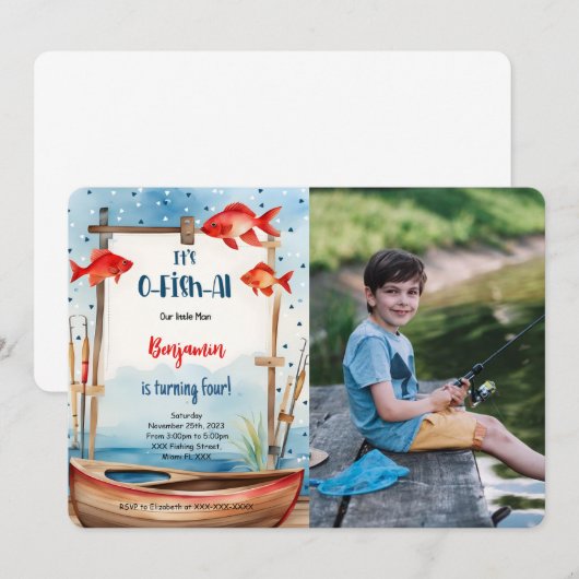 Invitation Photo de pêche pour 4e anniversaire (Devant / Derrière)
