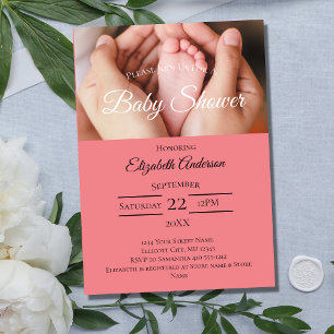 Invitation Photo de pieds de bébé noir blanc rose Fille Baby